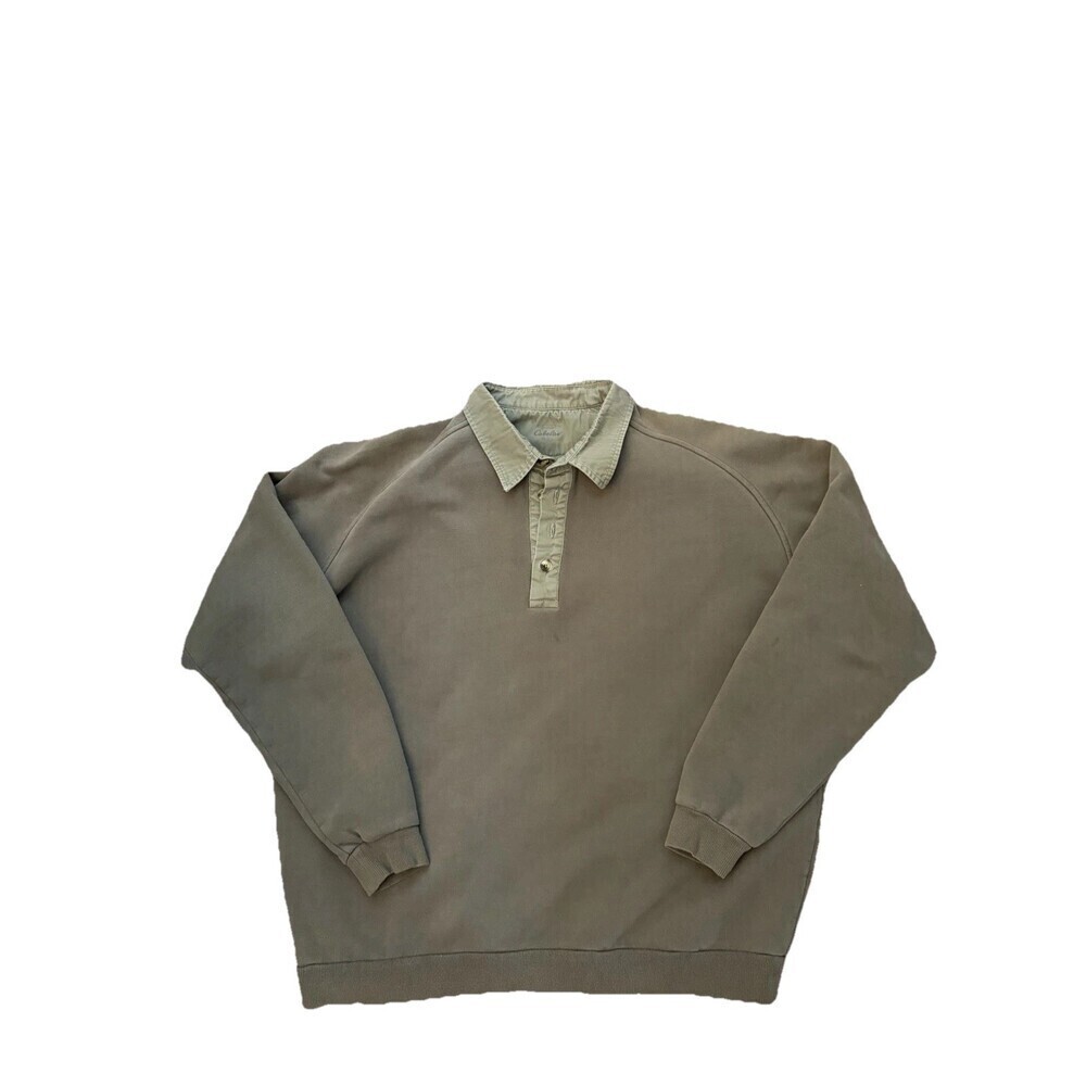 Cabela’s Fleece Cotton Pullover Quarter Button Top Mens XL Tall Olive Green FLAW
